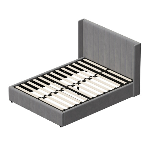 Grey Meier Velvet Gas Lift Storage Bed Frame