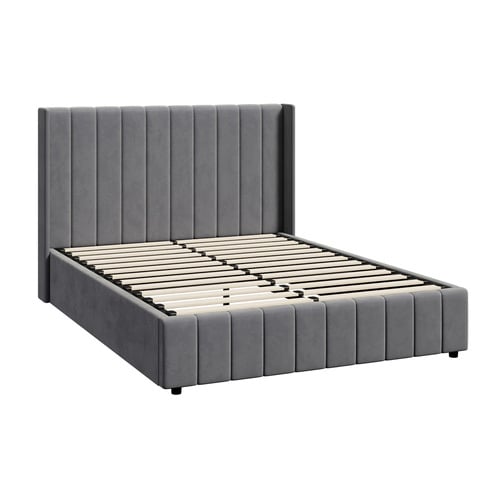 Grey Meier Velvet Gas Lift Storage Bed Frame