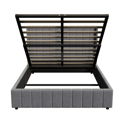 Grey Meier Velvet Gas Lift Storage Bed Frame