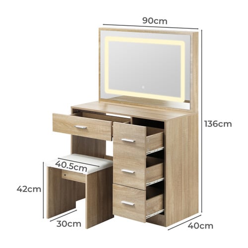 2 Piece Caroline LED Dressing Table with Stool Set
