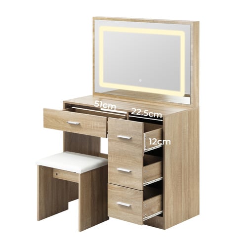 2 Piece Caroline LED Dressing Table with Stool Set
