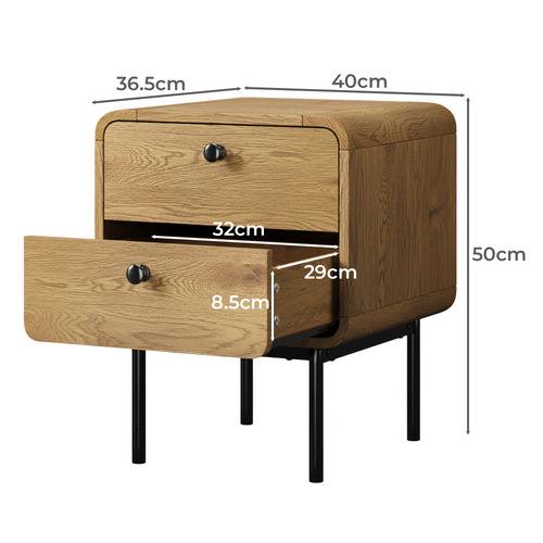 50cm Ashbourne 2 Drawer Bedside Table