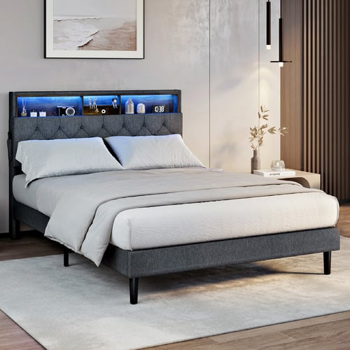 Crosby Upholstered Bed with Storage Headboard & LED