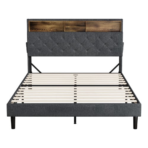 Crosby Upholstered Bed with Storage Headboard & LED
