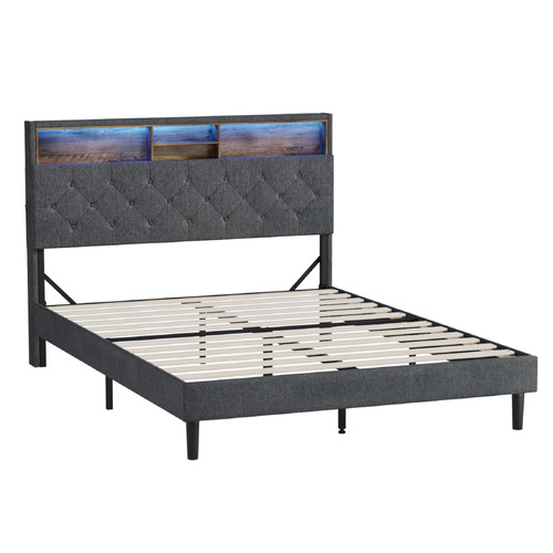 Crosby Upholstered Bed with Storage Headboard & LED