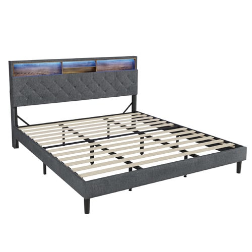 Crosby Upholstered Bed with Storage Headboard & LED