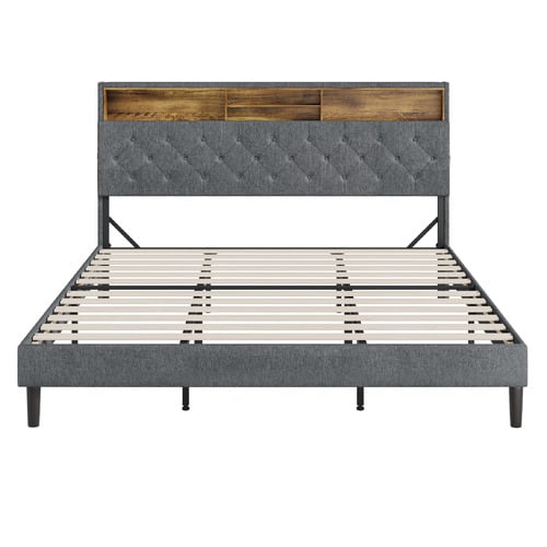Crosby Upholstered Bed with Storage Headboard & LED
