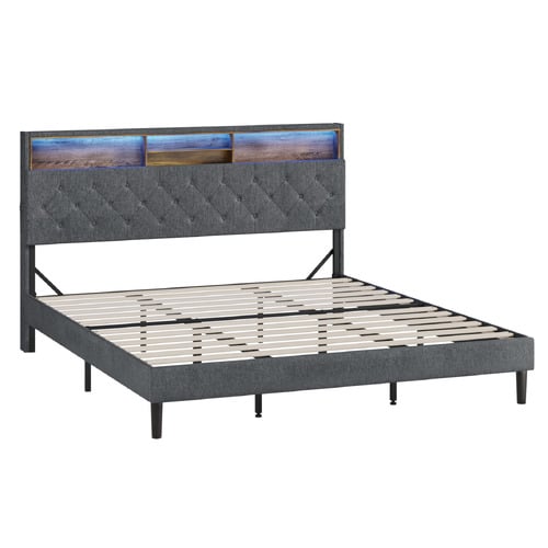 Crosby Upholstered Bed with Storage Headboard & LED