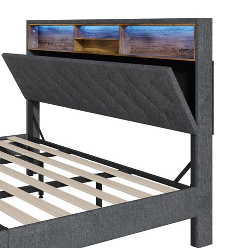 Crosby Upholstered Bed with Storage Headboard & LED