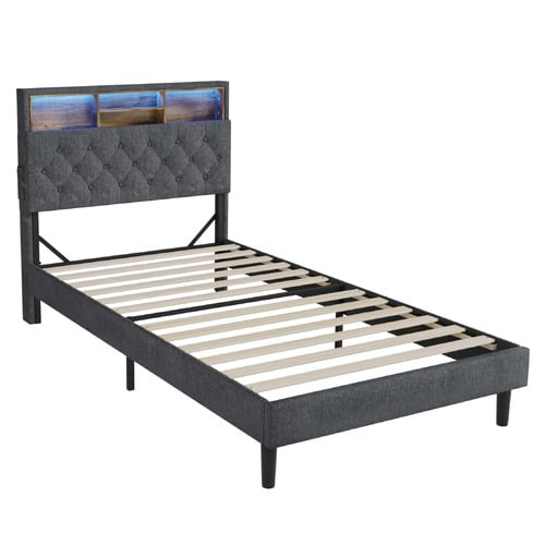 Crosby Upholstered Bed with Storage Headboard & LED