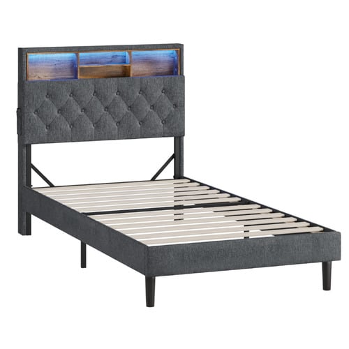 Crosby Upholstered Bed with Storage Headboard & LED