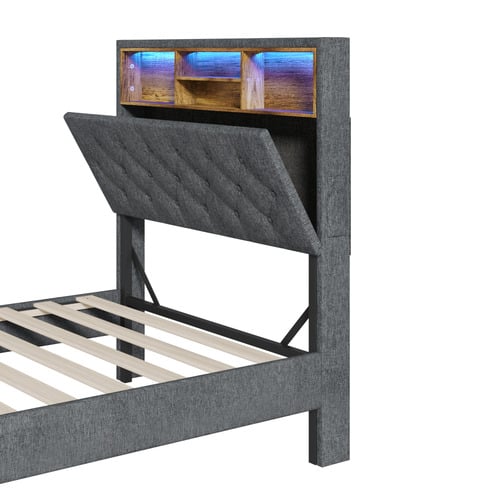 Crosby Upholstered Bed with Storage Headboard & LED