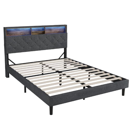 Crosby Upholstered Bed with Storage Headboard & LED