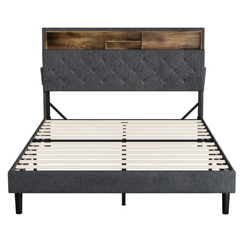 Crosby Upholstered Bed with Storage Headboard & LED