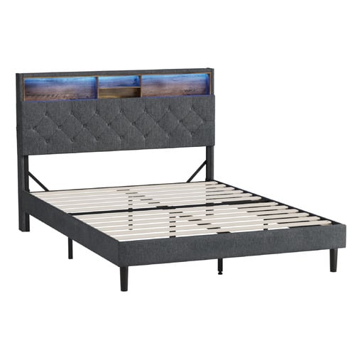Crosby Upholstered Bed with Storage Headboard & LED