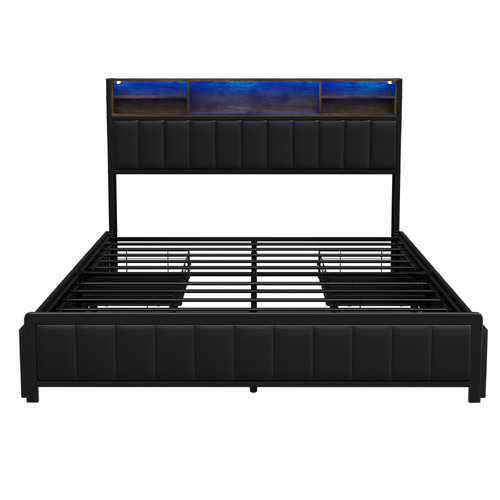 Garrett Upholstered 4 Drawer Queen Bed with LED