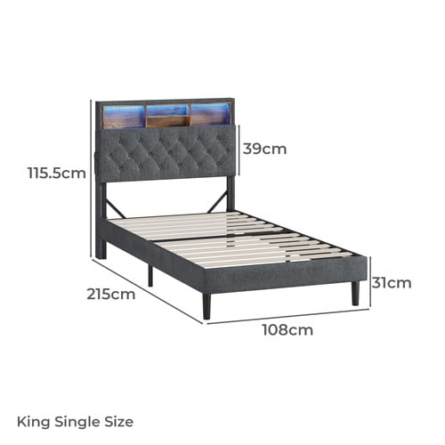 Crosby Upholstered Bed with Storage Headboard & LED