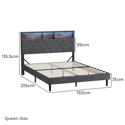 Crosby Upholstered Bed with Storage Headboard & LED