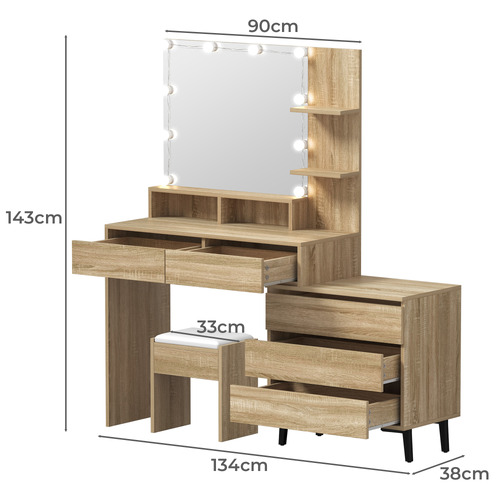 2 Piece Adriana LED Dressing Table & Stool Set
