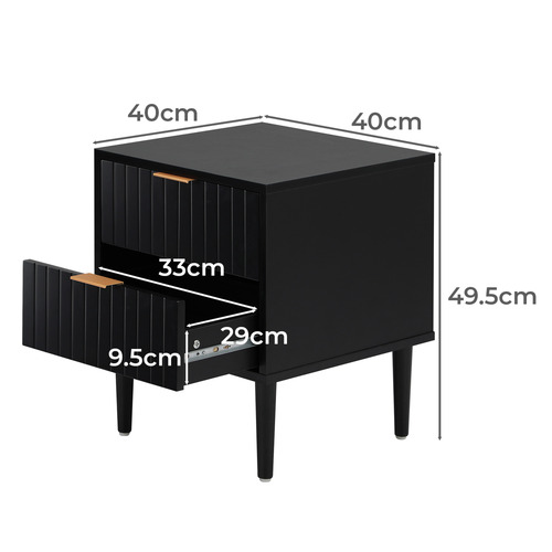 Ylona 2 Drawer Ribbed Bedside Table