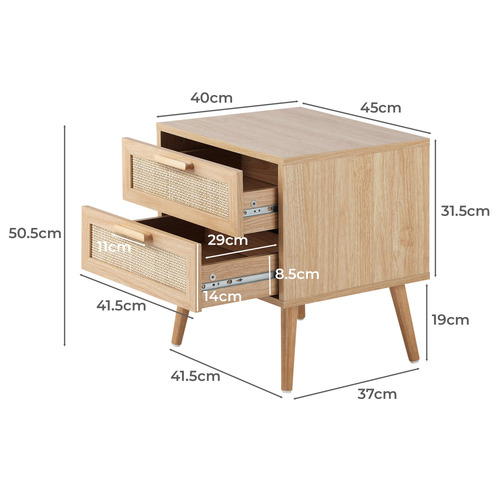 Holly Rattan 2 Drawer Bedside Table