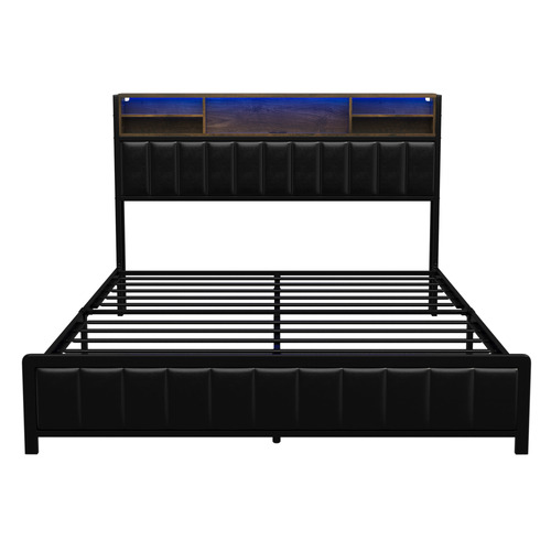 Dalton Faux Leather Queen Bed with LED