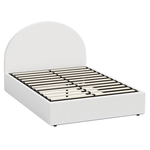 White Persephone Boucle Gas Lift Bed with LED