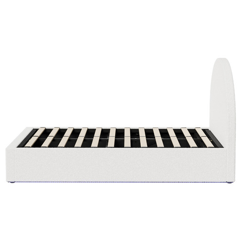 White Persephone Boucle Gas Lift Bed with LED