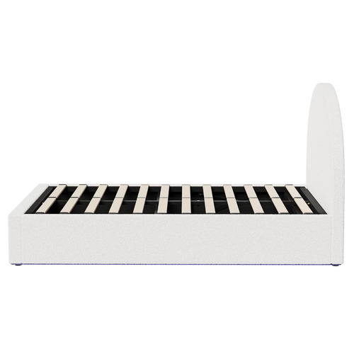 White Persephone Boucle Gas Lift Bed with LED