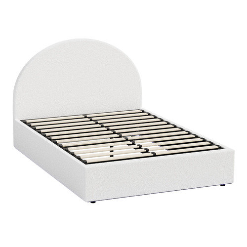 White Persephone Boucle Gas Lift Bed with LED