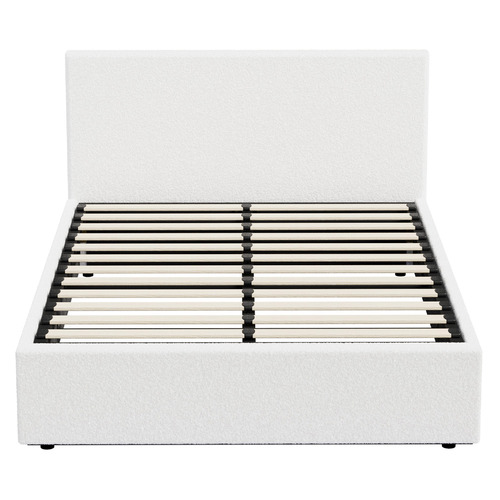 White Saisha Boucle Gas Lift Bed with LED
