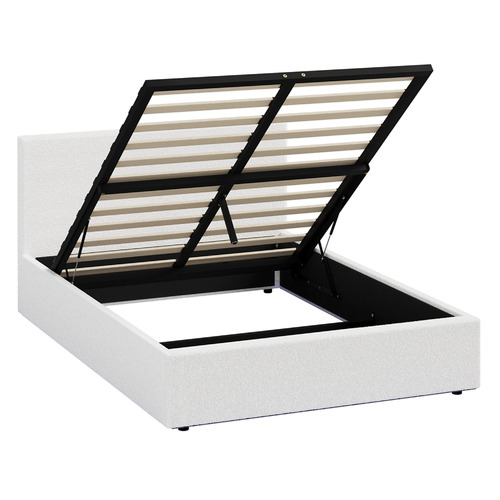 White Saisha Boucle Gas Lift Bed with LED