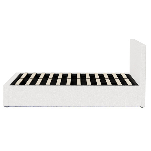 White Saisha Boucle Gas Lift Bed with LED