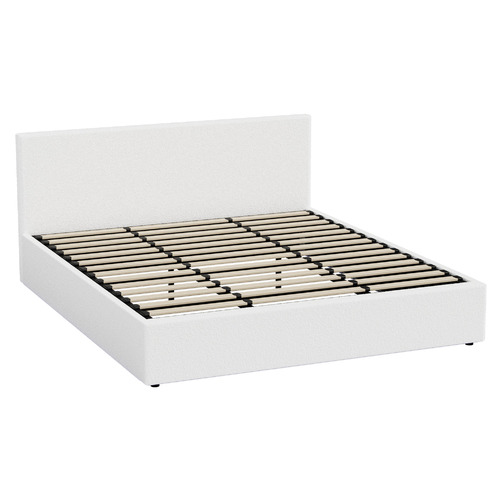 White Saisha Boucle Gas Lift Bed with LED