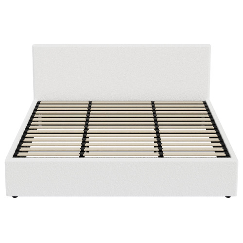 White Saisha Boucle Gas Lift Bed with LED