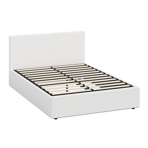 White Saisha Boucle Gas Lift Bed with LED