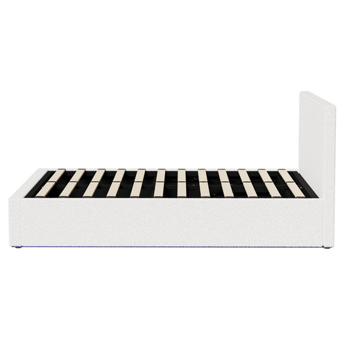 White Saisha Boucle Gas Lift Bed with LED