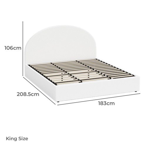 White Persephone Boucle Gas Lift Bed with LED