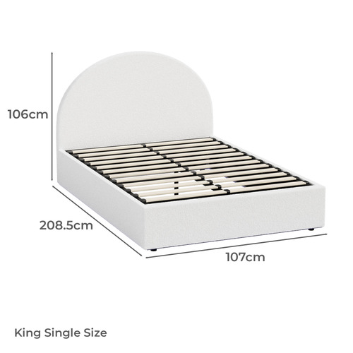 White Persephone Boucle Gas Lift Bed with LED