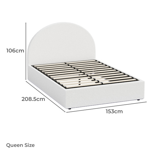 White Persephone Boucle Gas Lift Bed with LED
