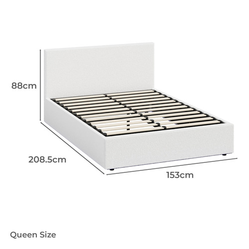 White Saisha Boucle Gas Lift Bed with LED