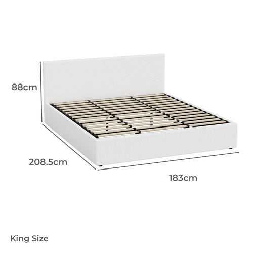 Rectangular Saisha Boucle Gas Lift Storage Bed with LED