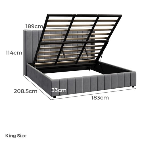 Grey Meier Velvet Gas Lift Storage Bed Frame