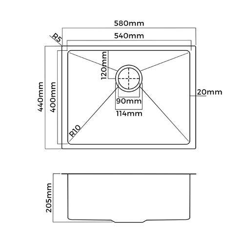 Bowen 580mm 304SS Single Kitchen Sink