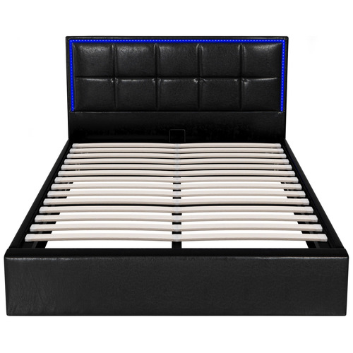 Ceri Faux Leather Gas Lift Storage Bed Frame with LED