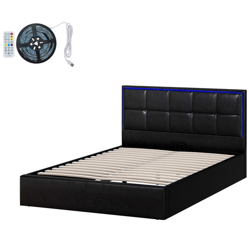 Ceri Faux Leather Gas Lift Storage Bed Frame with LED