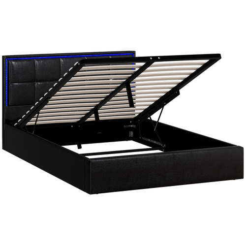 Ceri Faux Leather Gas Lift Storage Bed Frame with LED