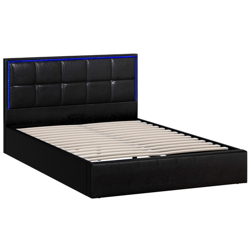 Ceri Faux Leather Gas Lift Storage Bed Frame with LED