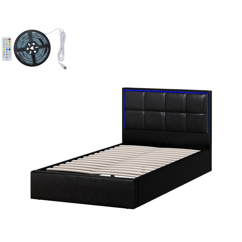 Ceri Faux Leather Gas Lift Storage Bed Frame with LED