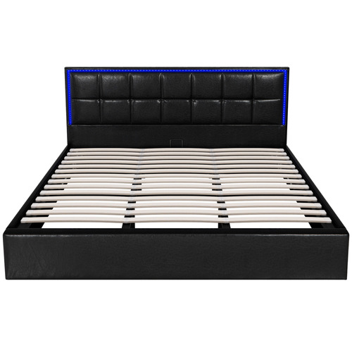 Ceri Faux Leather Gas Lift Storage Bed Frame with LED